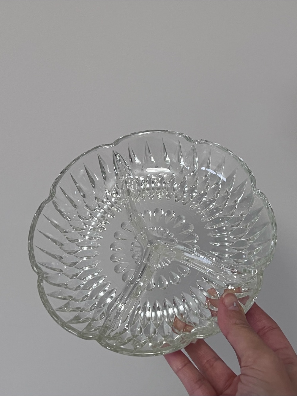Clear Glass Divided Serving Dish - Classic Scalloped Design